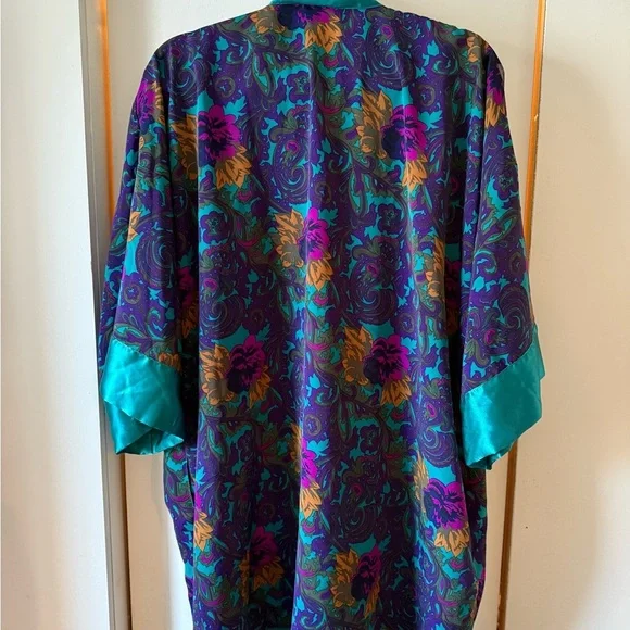 Vintage 80s Victorias Secret Gold Label Floral Kimono Satin Silk Robe - Picture 2 of 5